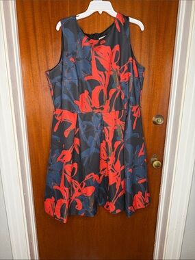 CB casual Black Midi Dress with Red Floral Print